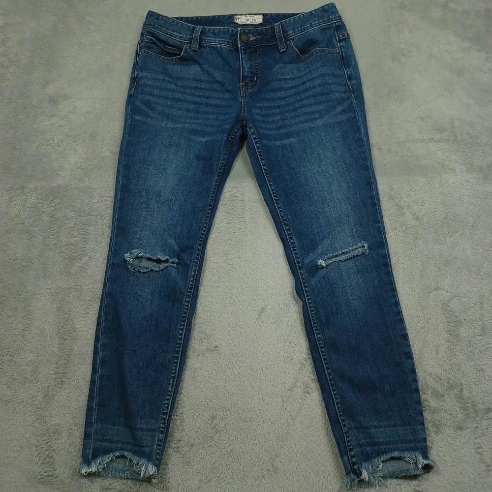 Free People Jeans Womens 28 Blue‎ Denim Frayed Boho Modern Casual Pockets